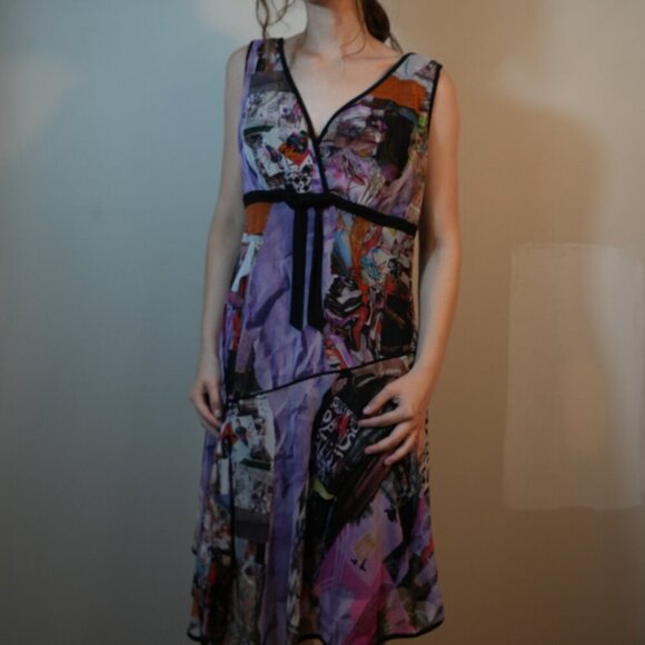 Simon Chang Whimsigoth Art-Deco Unique Abstract Short-Sleeve Dress - Size XL - Picture 1 of 3